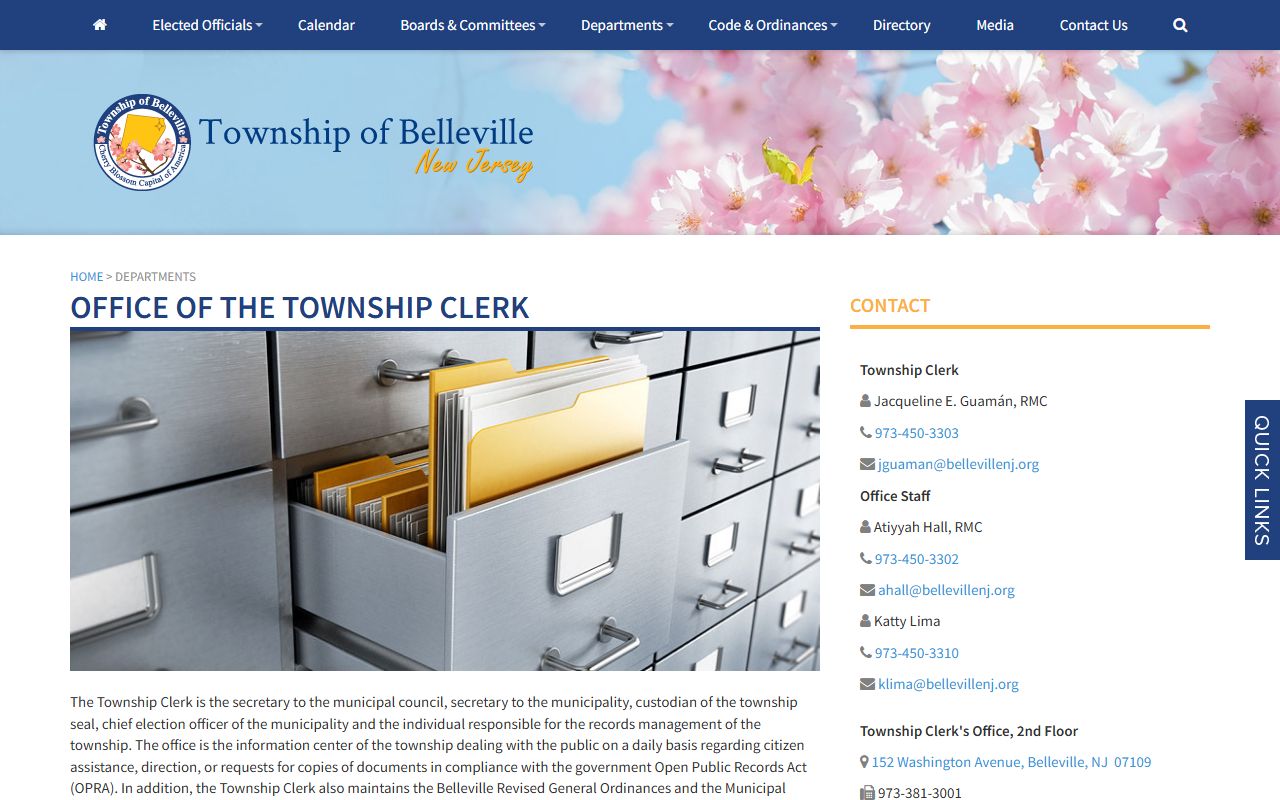 Belleville Township Clerk office for residents directory records