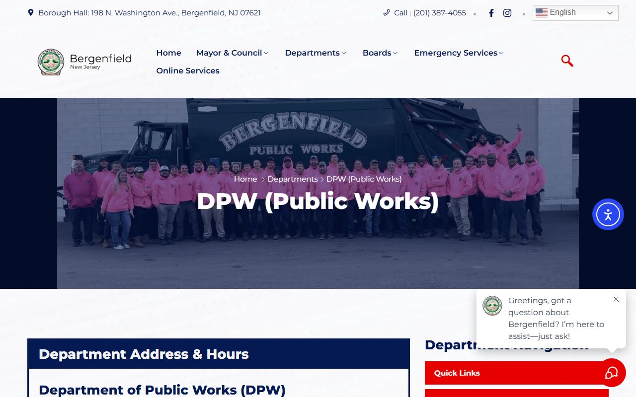Bergenfield DPW public works records and services