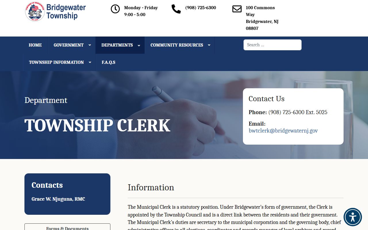 Bridgewater Township Municipal Building residents directory