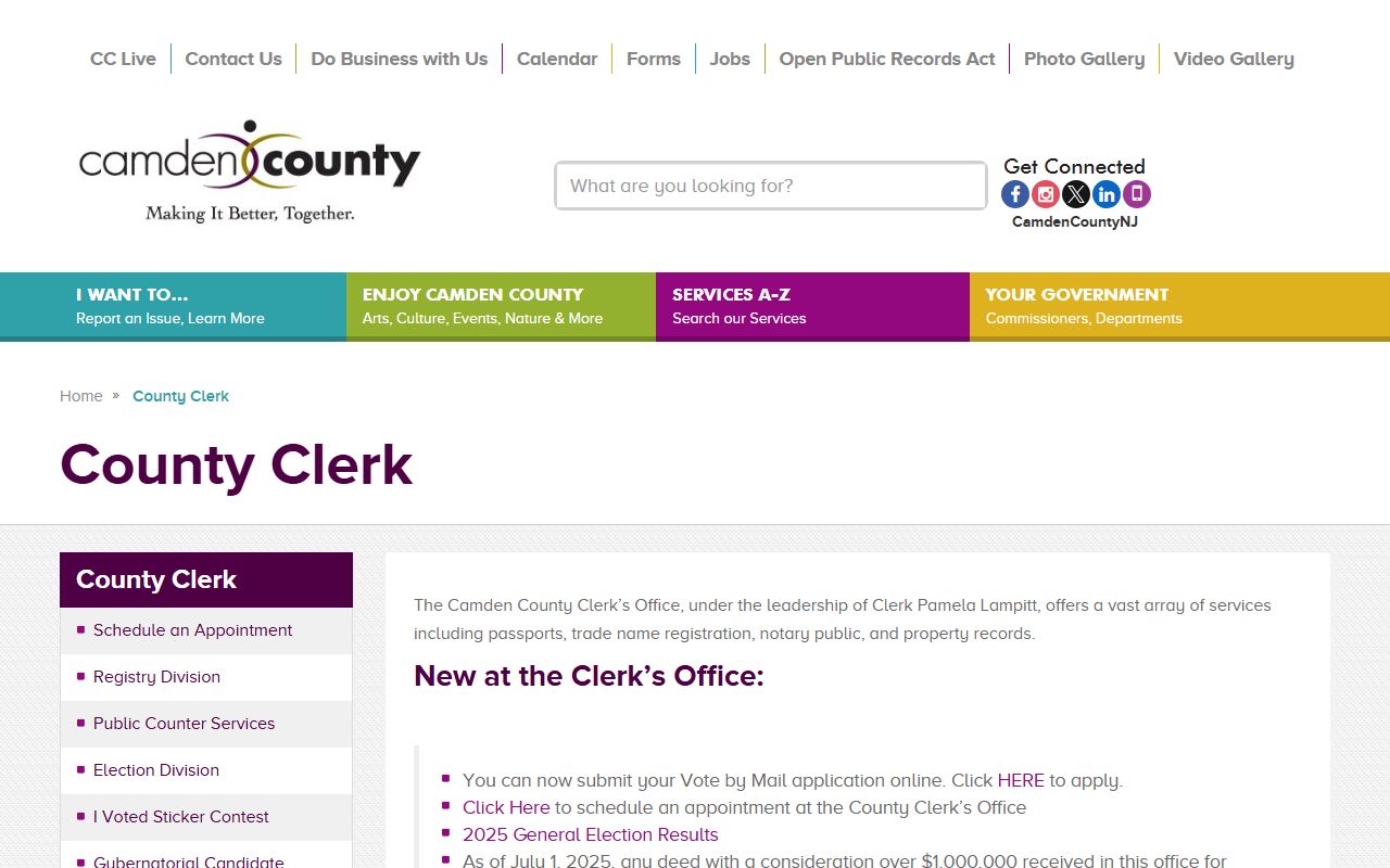 Camden County Clerk office for residents directory services