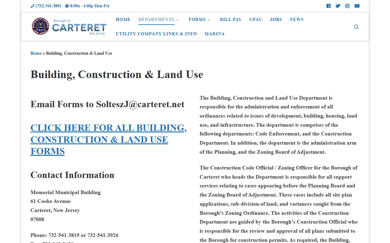 Carteret construction office building records directory