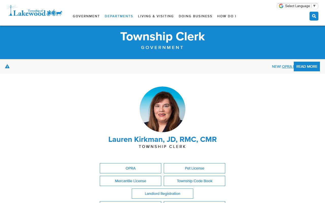 Lakewood Township Clerk office for residents directory records