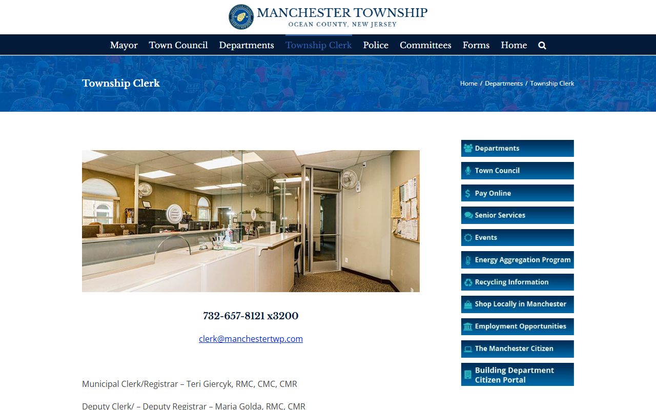 Manchester Township Clerk office for residents directory records