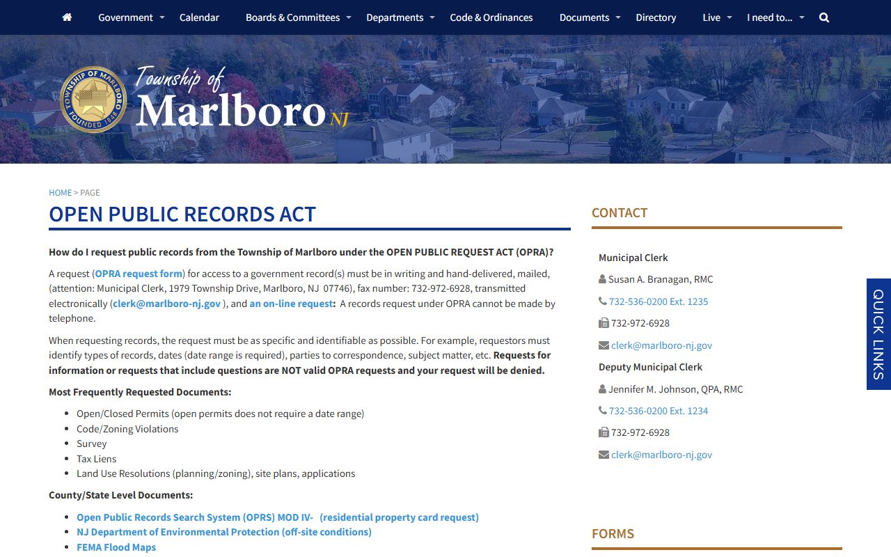 Marlboro Township OPRA page for residents directory