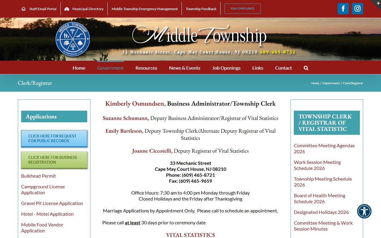 Middletown Township Clerk and Registrar office