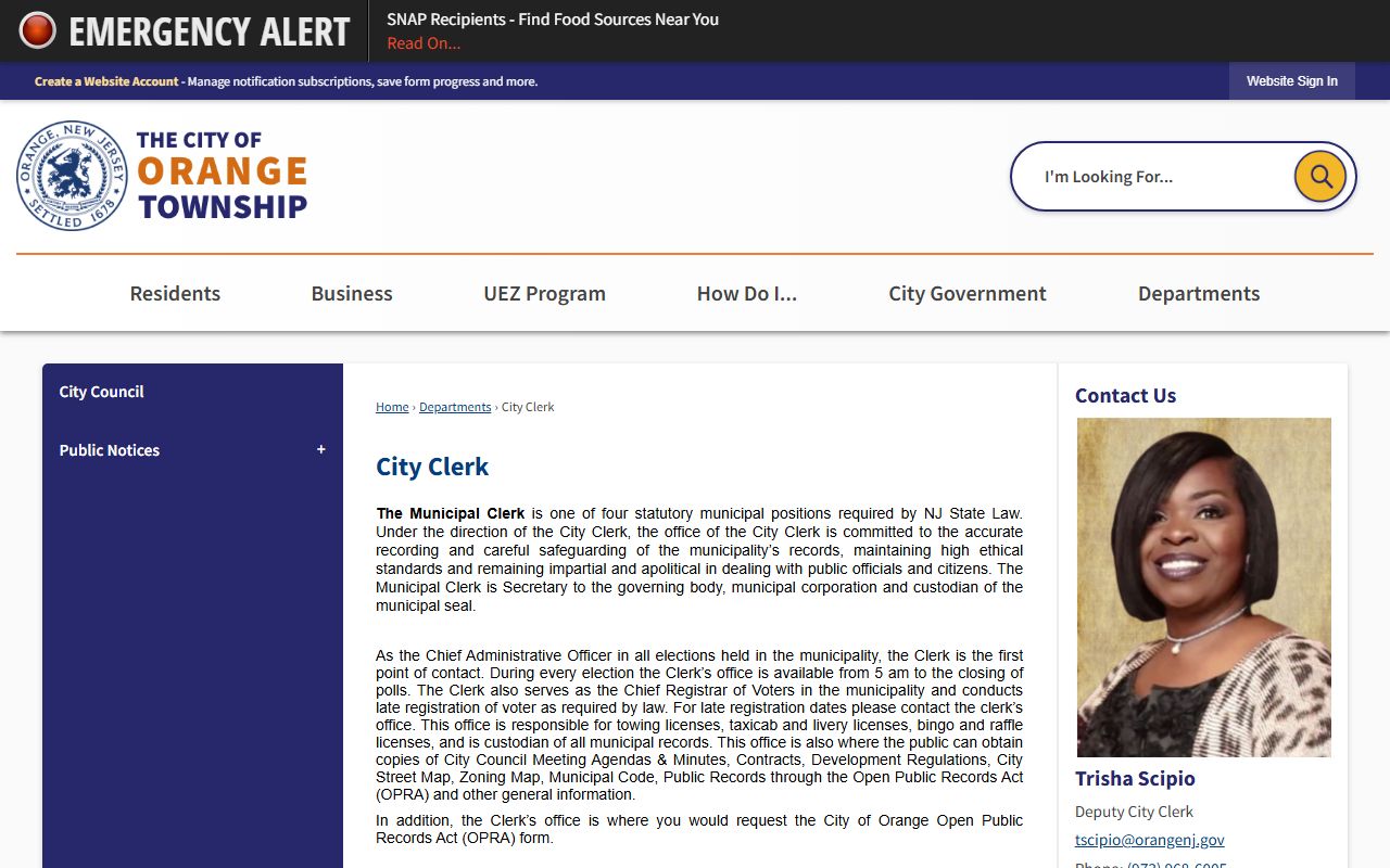 Orange Township City Clerk office serving the residents directory