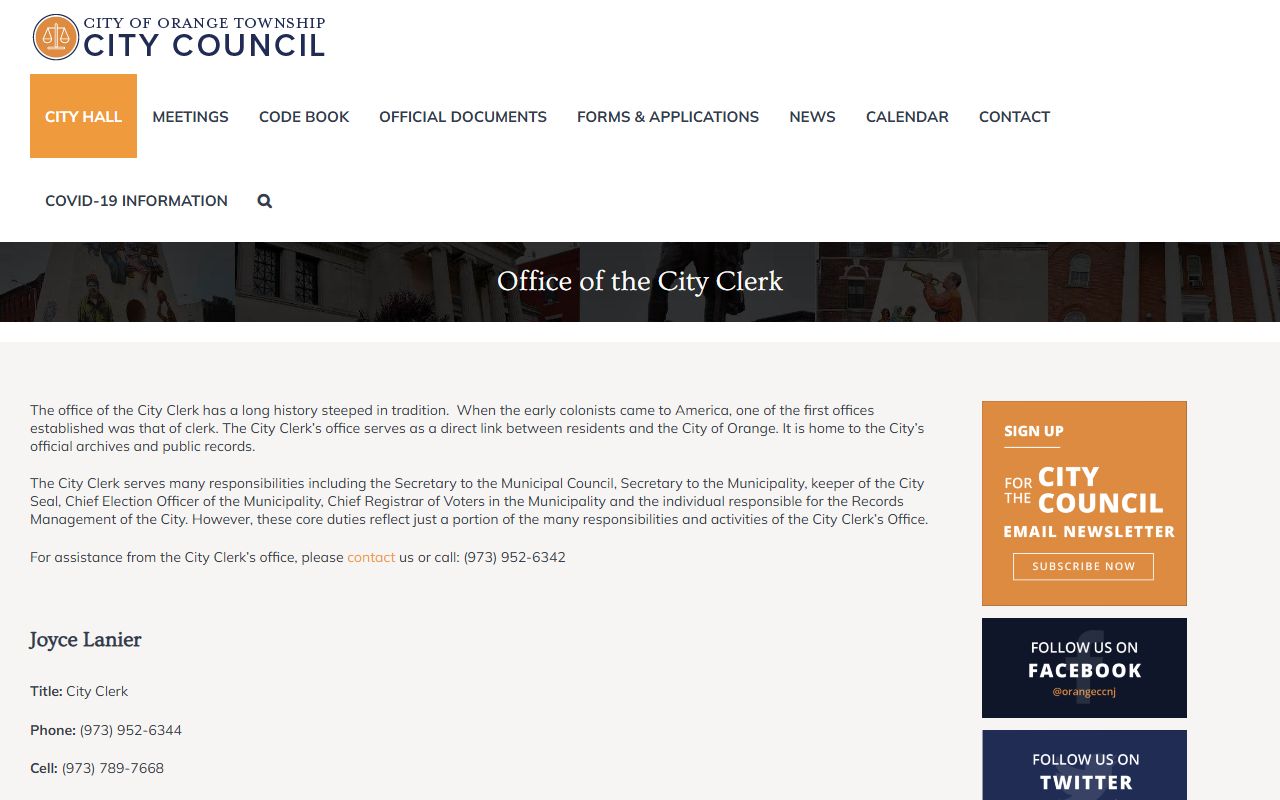 Orange City Council clerk records for the residents directory