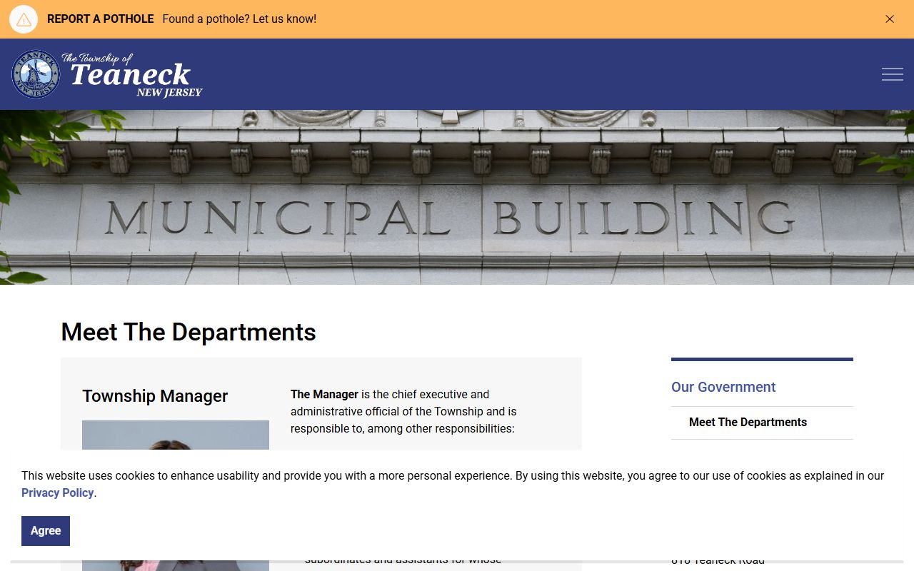 Teaneck Township departments for the residents directory