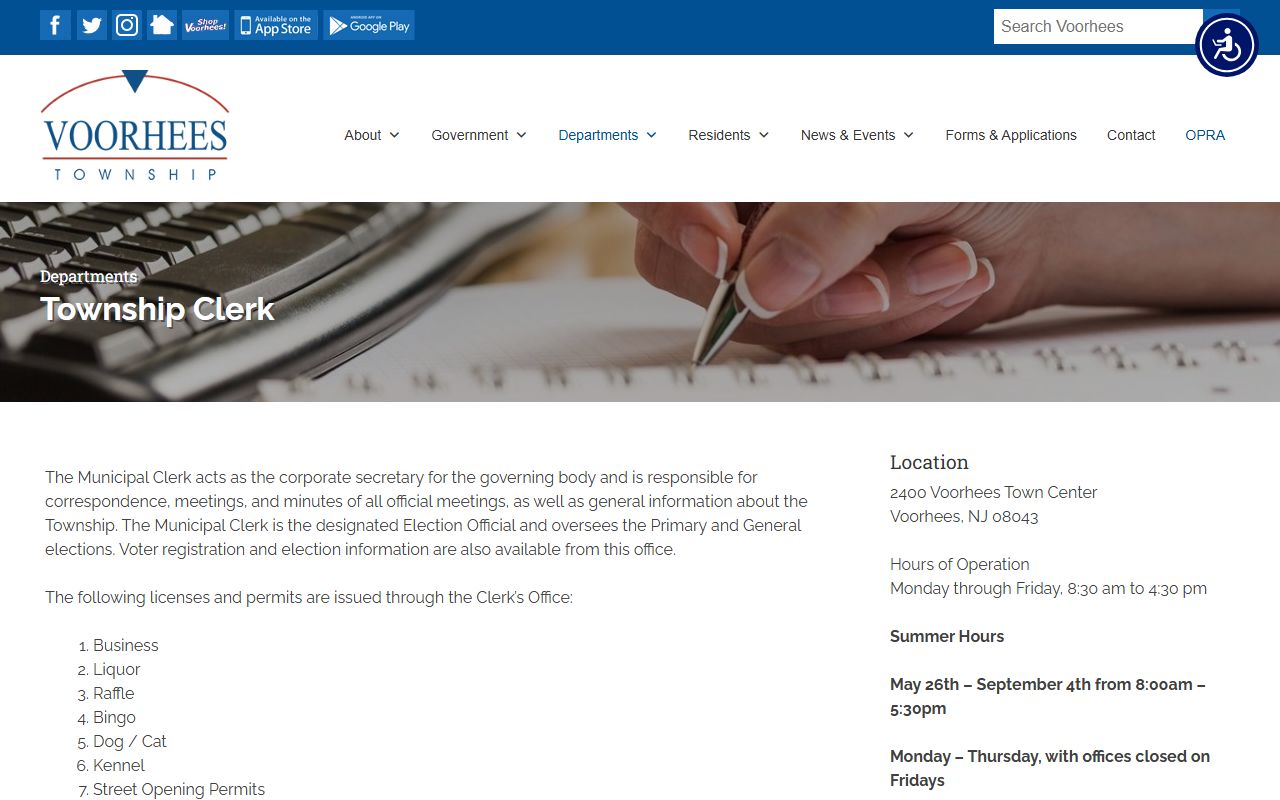 Voorhees Township clerk office for vital records