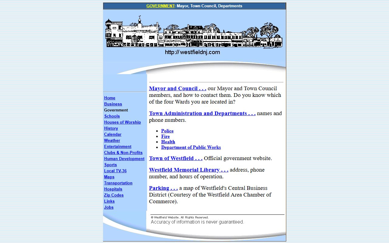 Westfield New Jersey town government for residents directory