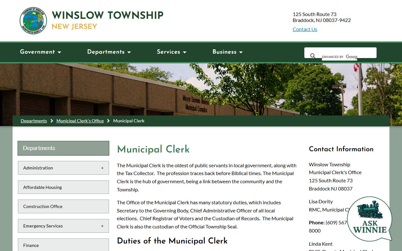 Winslow Township clerk office for vital records