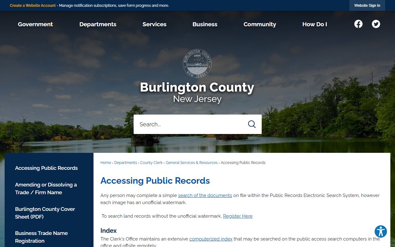 Burlington County residents directory online public records access page