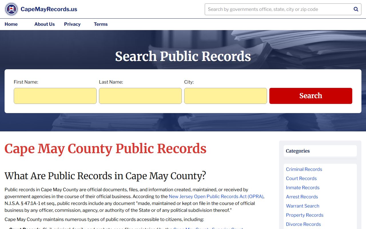 Cape May County residents directory online recorded document search system