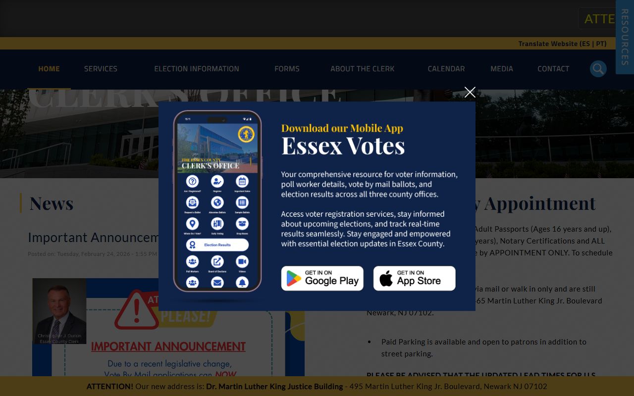 Essex County residents directory clerk website for public record services