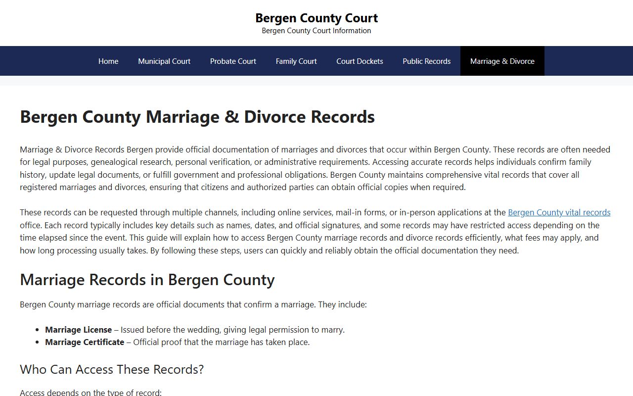 Bergen County marriage and residents directory records guide