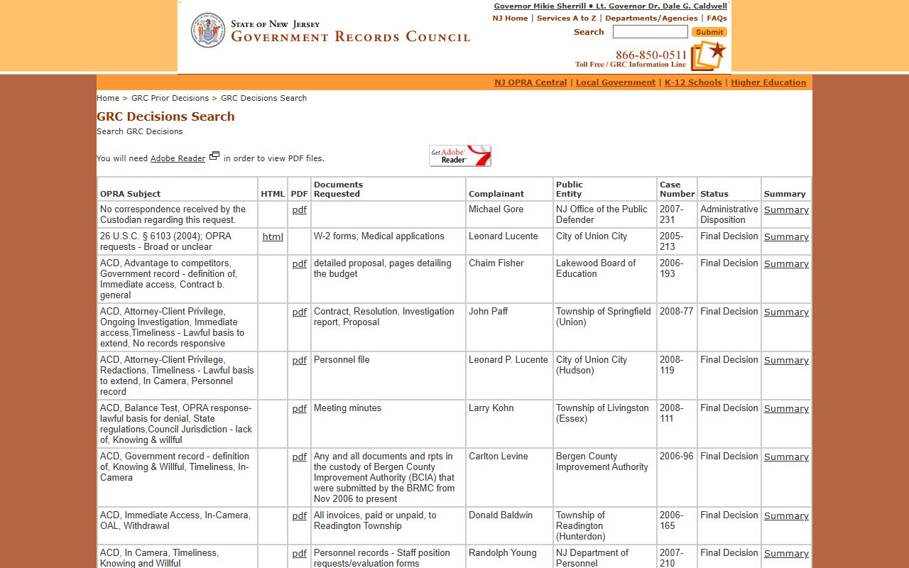 New Jersey Government Records Council decisions for residents directory searches